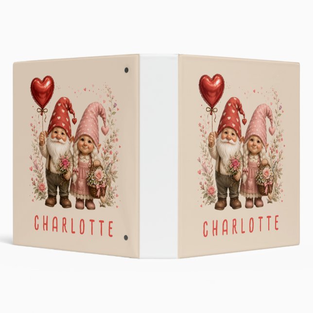 Floral Valentine Gnomes Custom 3 Ring Binder (Background)