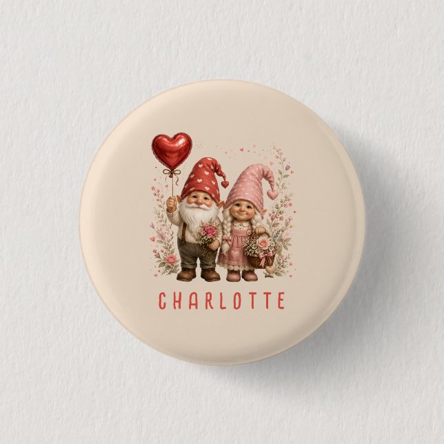 Floral Valentine Gnomes Custom Button (Front)