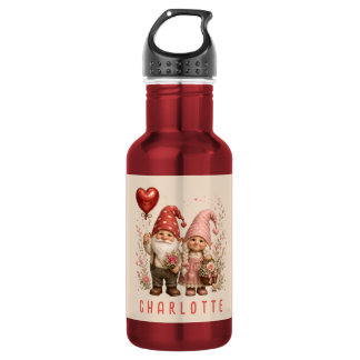 Floral Valentine Gnomes Custom Stainless Steel Water Bottle