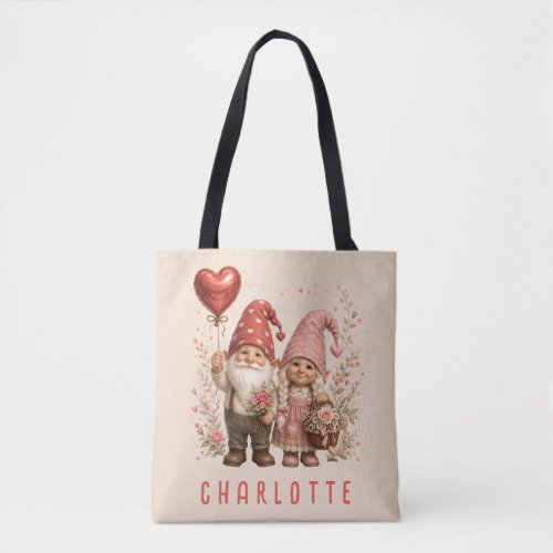 Floral Valentine Gnomes Custom Tote Bag