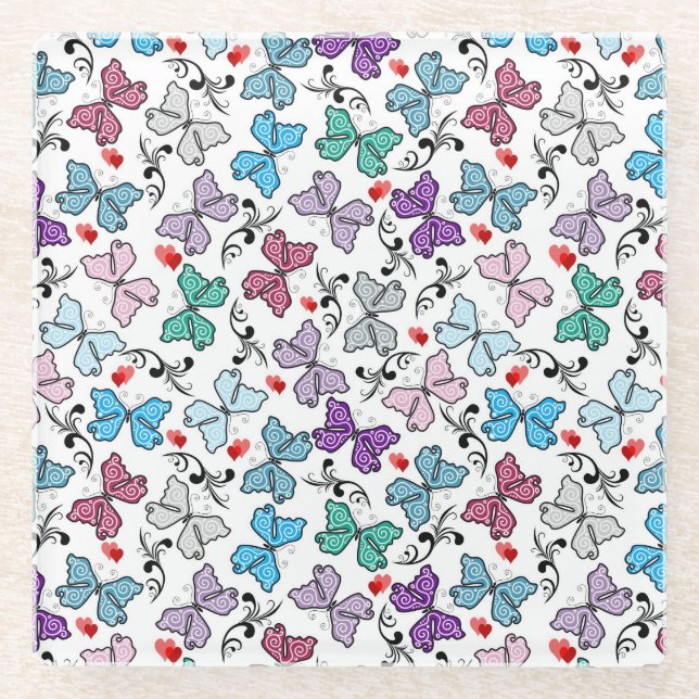 Floral Valentine Pattern Glass Coaster (Front)