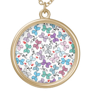 Floral Valentine Pattern Gold Plated Necklace