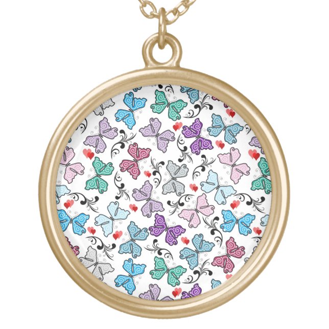 Floral Valentine Pattern Gold Plated Necklace (Front)