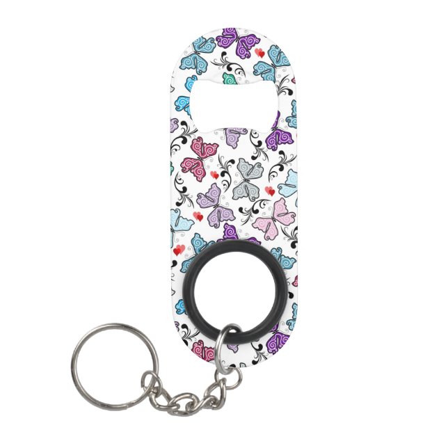 Floral Valentine Pattern Keychain Bottle Opener (Front)