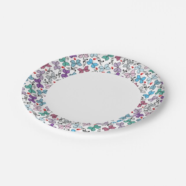 Floral Valentine Pattern Paper Plates (Angled)