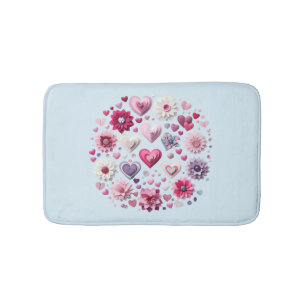 Floral Valentine's Day Heart Bath Mat
