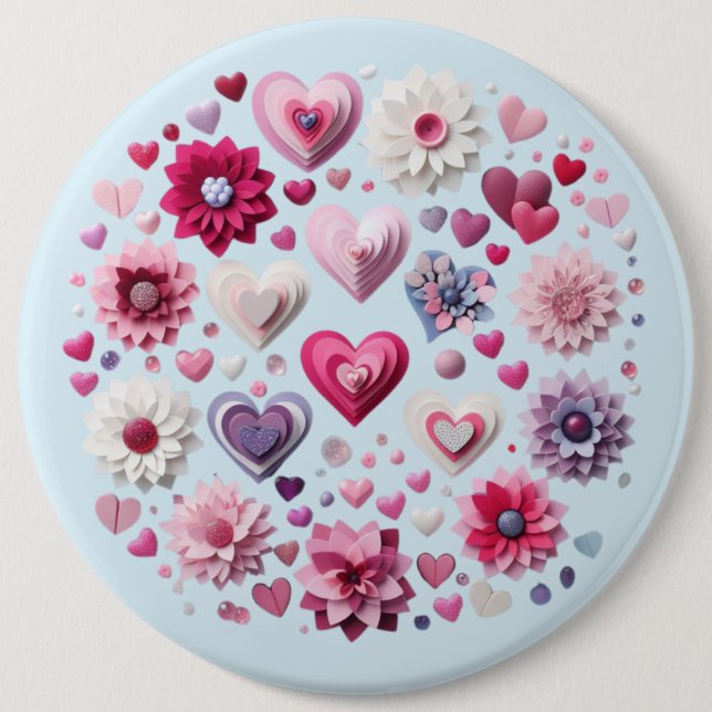 Floral Valentine's Day heart Button (Front)