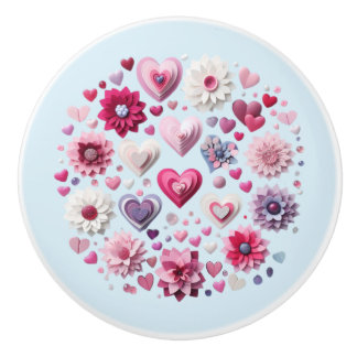 Floral Valentine's Day Heart Ceramic Knob