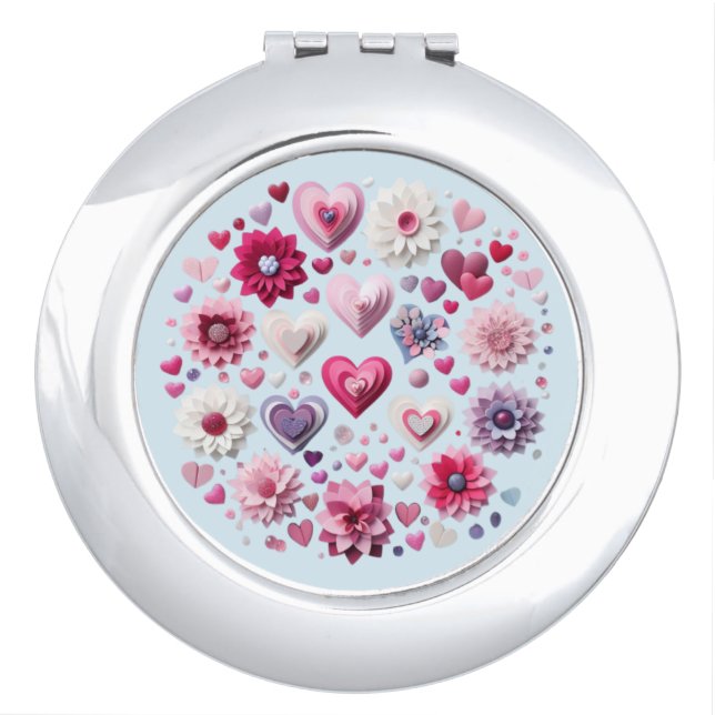 Floral Valentine's Day Heart Compact Mirror (Front)