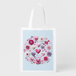 Floral Valentine's Day heart Grocery Bag