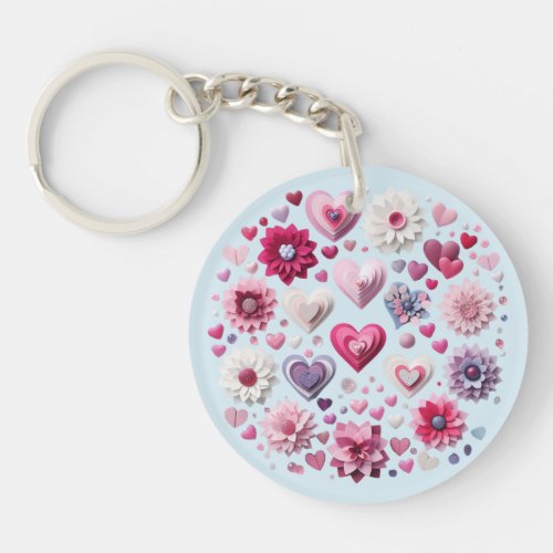 Floral Valentines Day Heart Keychain