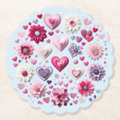 Floral Valentines Day Heart Paper Coaster