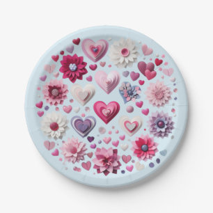 Floral Valentine's Day heart Paper Plates