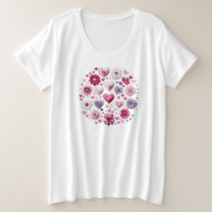 Floral Valentine's Day Heart Plus Size T-Shirt
