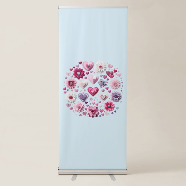 Floral Valentine's Day heart Retractable Banner (Front)