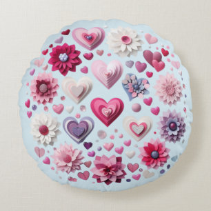 Floral Valentine's Day heart Round Pillow