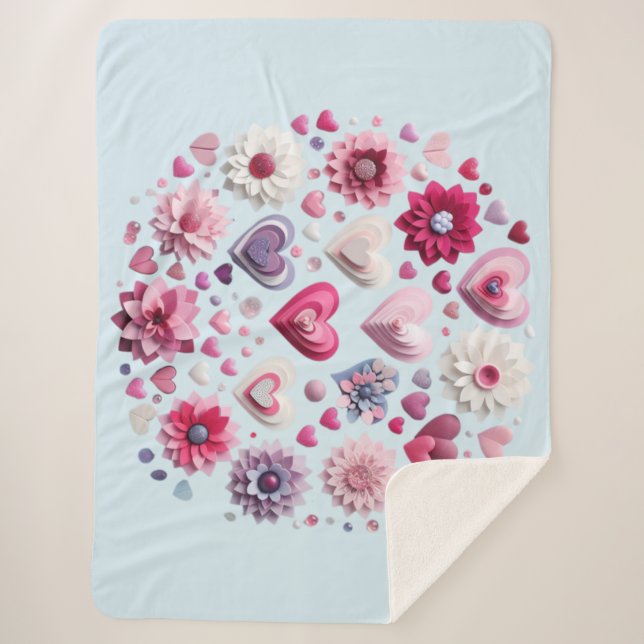 Floral Valentine's Day heart Sherpa Blanket (Front)