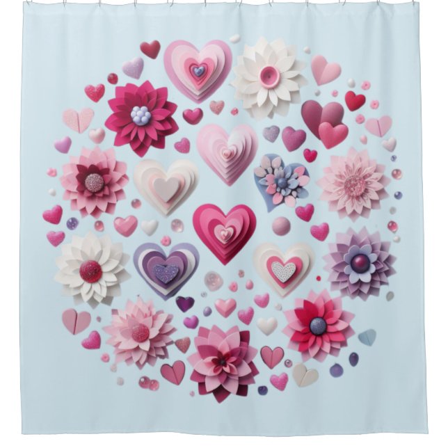 Floral Valentine's Day heart Shower Curtain (Front)