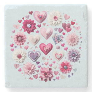 Floral Valentine's Day heart Stone Coaster