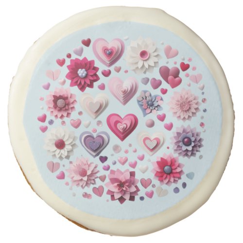 Floral Valentines Day Heart Sugar Cookie