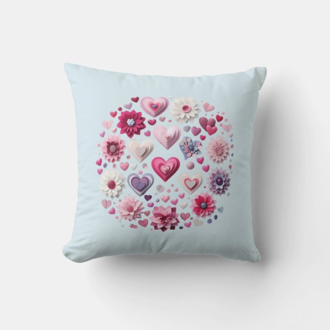 Floral Valentine's Day heart Throw Pillow (Front)