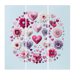 Floral Valentine's Day Heart Triptych