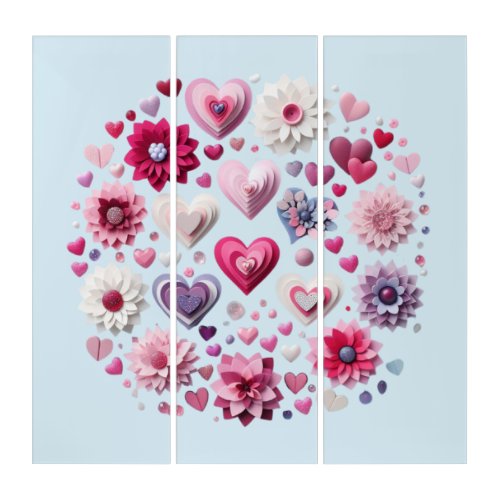 Floral Valentines Day Heart Triptych