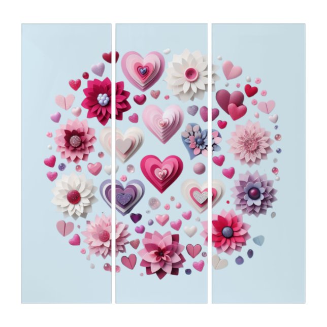 Floral Valentine's Day Heart Triptych (Front)