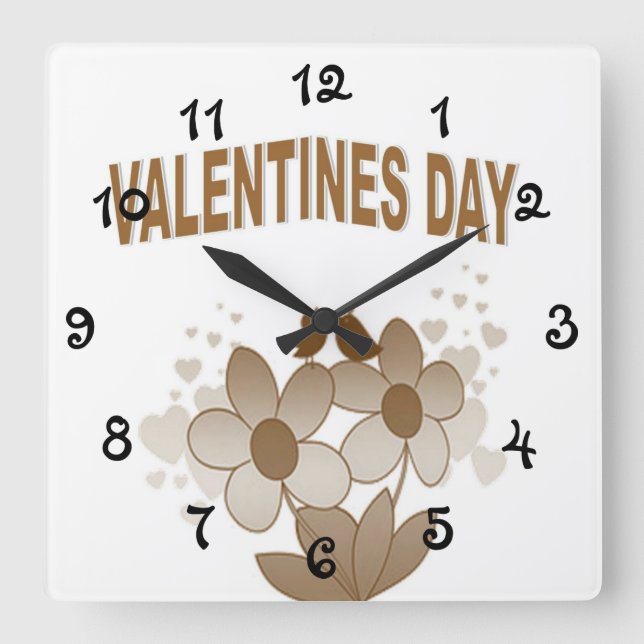 Floral Valentines Day Square Wall Clock (Front)