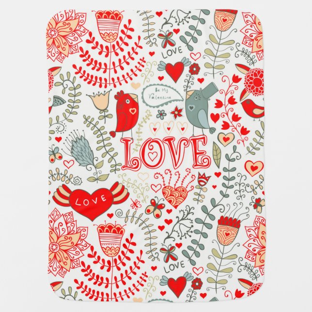 Floral Valentines Illustration Swaddle Blanket (Front)
