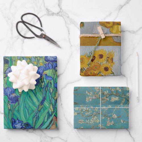 Floral Van Gogh Irises Sunflowers Almond Blossom Wrapping Paper Sheets