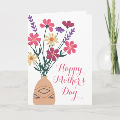 Floral Vase Mothers Day Folded Greeting Card