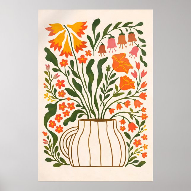 Floral Vase Poster, Scandinavian Botanical Wall Poster (Front)