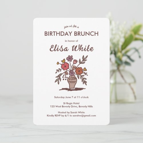 Floral Vase Rustic Whimsical BIRTHDAY PARTY Custom Invitation