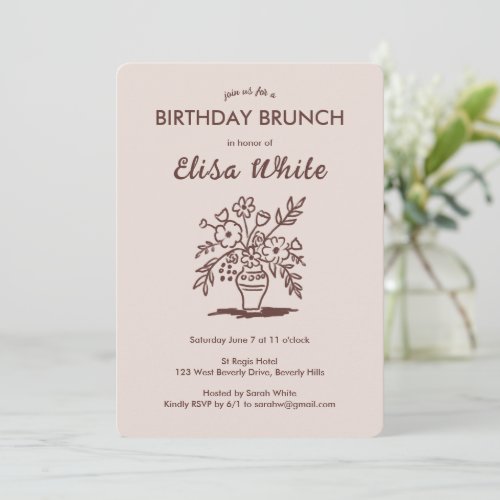 Floral Vase Rustic Whimsical BIRTHDAY PARTY Custom Invitation