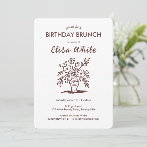 Floral Vase Rustic Whimsical BIRTHDAY PARTY Custom Invitation