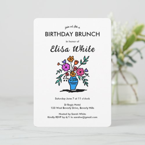 Floral Vase Rustic Whimsical BIRTHDAY PARTY Custom Invitation