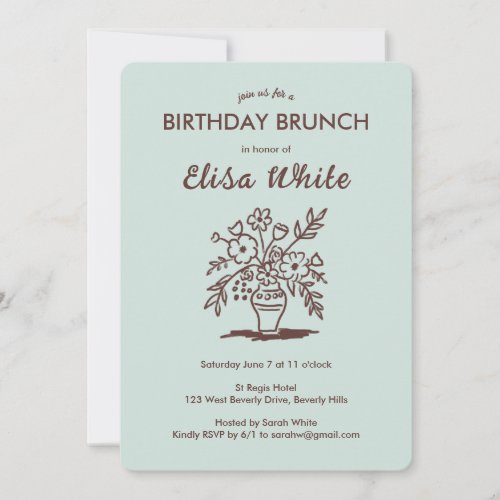 Floral Vase Rustic Whimsical BIRTHDAY PARTY Custom Invitation