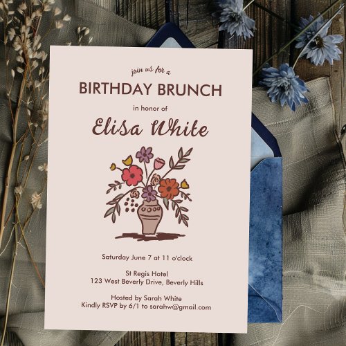 Floral Vase Rustic Whimsical BIRTHDAY PARTY Custom Invitation