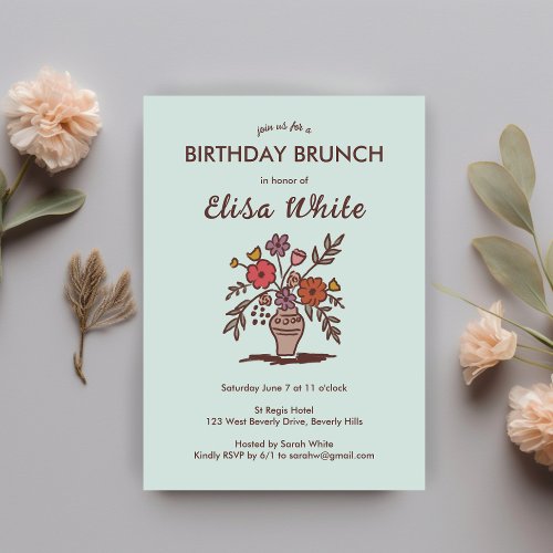 Floral Vase Rustic Whimsical BIRTHDAY PARTY Custom Invitation