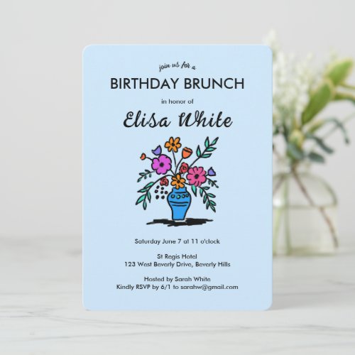 Floral Vase Rustic Whimsical BIRTHDAY PARTY Custom Invitation