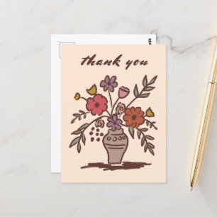 Floral Vase Rustic Whimsical Sketch Thank You Postcard