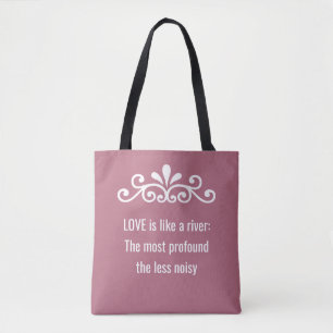 Floral Vector, Love Text in Rose Gold & White Tote Bag
