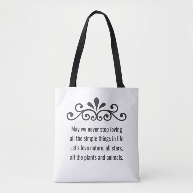 Floral Vector, Nature Love Text on White Tote Bag (Front)