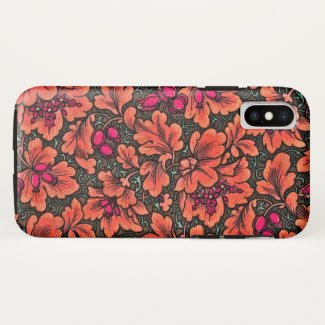 FLORAL/ VERMILLION, PINK, GREEN & BROWN