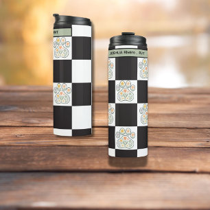 Floral Veterinary Pawprint checkerboard Name Thermal Tumbler