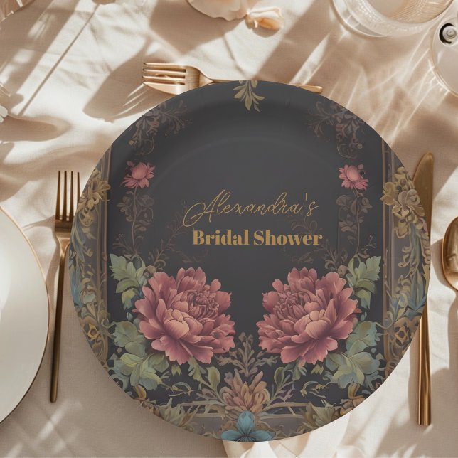 Floral Victorian Gothic Bridal Shower Paper Plates (Creator Uploaded)