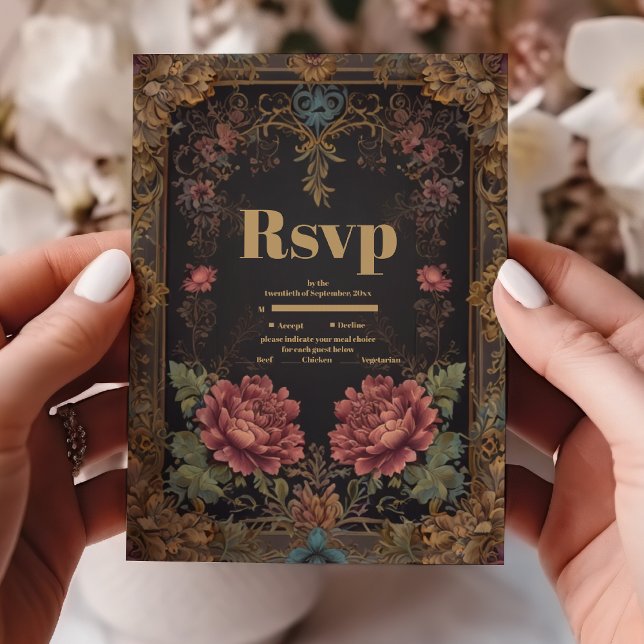 Floral Victorian Gothic Wedding RSVP Card (Creator Uploaded)