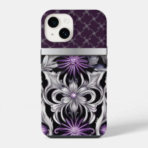 Floral Victorian Purple Black Silver iPhone 14 Case