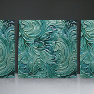 Floral Victorian Swirls Green Organic Patterns Ceramic Tile